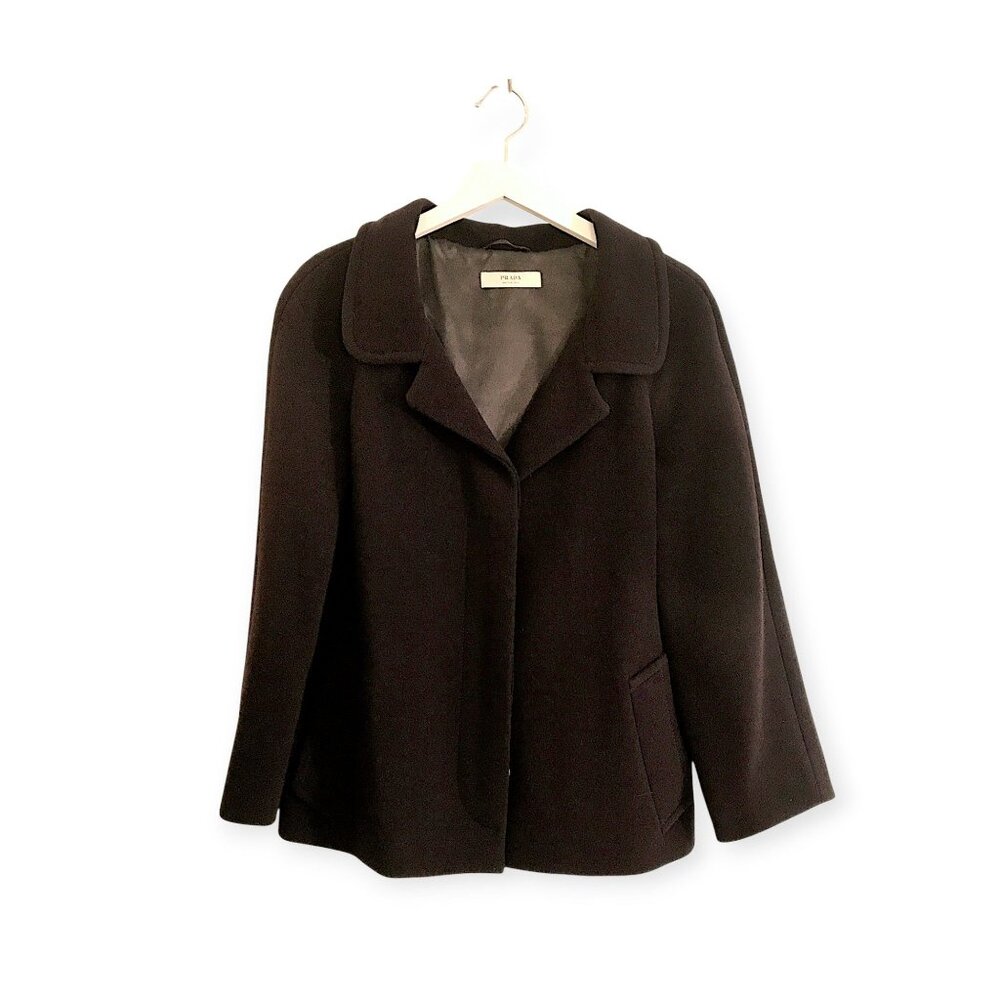 Prada Wool Blend Swing Coat Jacket IT44 Burgundy Brown Made in Italy